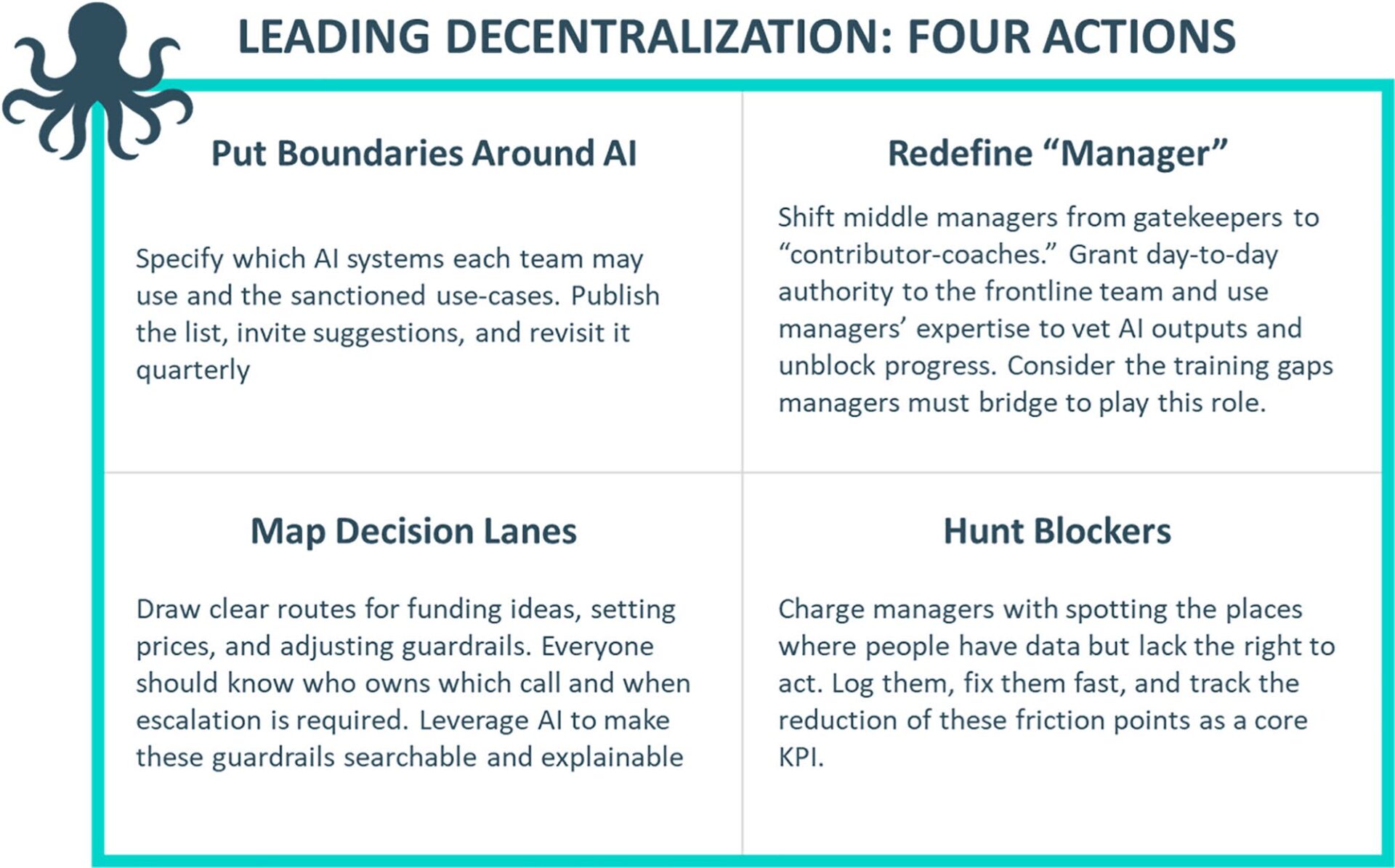 Four actions leaders should take in leading decentralization, inspired by the neural necklace of an octopus